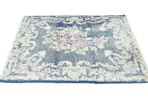 Antique Muted Navy Floral 1'5X2 Distressed Vintage Oriental Rug