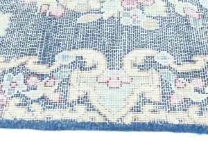 Antique Muted Navy Floral 1'5X2 Distressed Vintage Oriental Rug