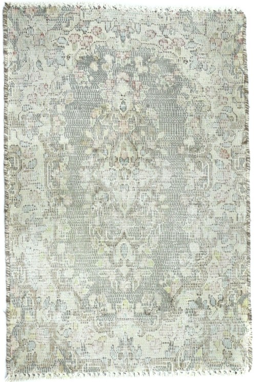 Antique Muted Brown Floral 1'7X2'2 Distressed Vintage Oriental Rug