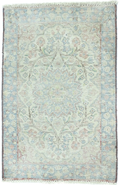 Antique Muted Cream Floral 2X3 Distressed Vintage Oriental Rug