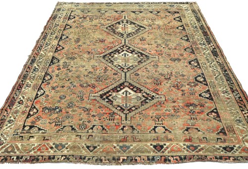 Antique Muted Tribal 7X9 Distressed Vintage Oriental Rug