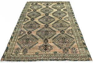 Antique Muted Khaki Tribal 4X6 Distressed Vintage Oriental Rug