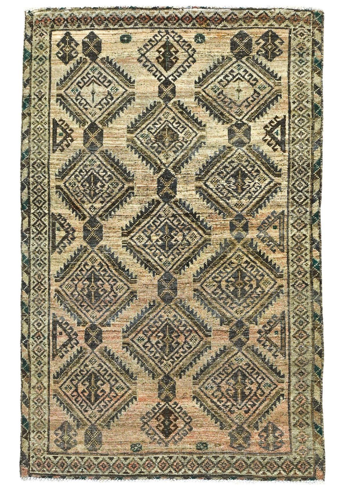 Antique Muted Khaki Tribal 4X6 Distressed Vintage Oriental Rug