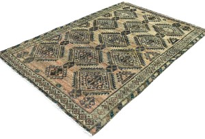 Antique Muted Khaki Tribal 4X6 Distressed Vintage Oriental Rug
