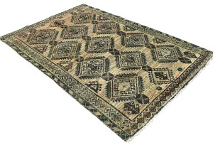 Antique Muted Khaki Tribal 4X6 Distressed Vintage Oriental Rug