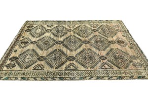Antique Muted Khaki Tribal 4X6 Distressed Vintage Oriental Rug