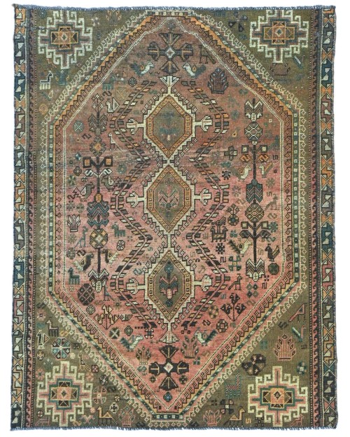 Antique Muted Rust Tribal 4'9X5'7 Distressed Vintage Oriental Rug