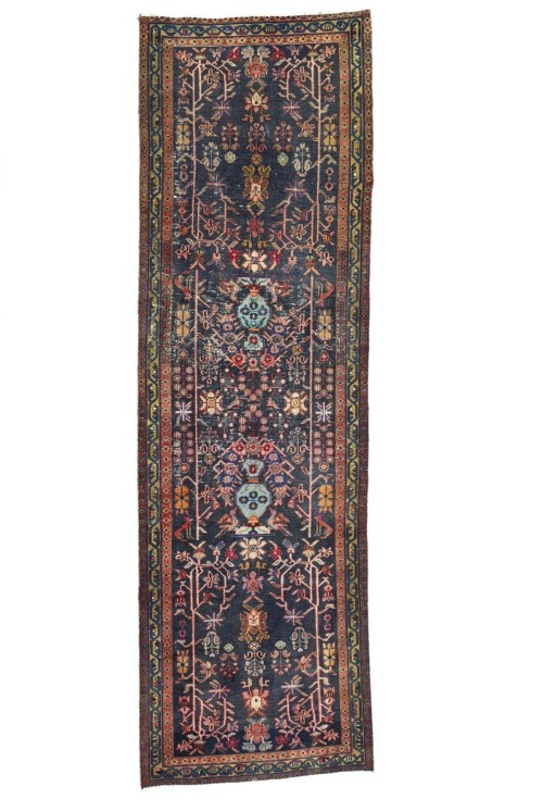 Antique Muted Tribal 3'5X10 Distressed Vintage Oriental Runner Rug