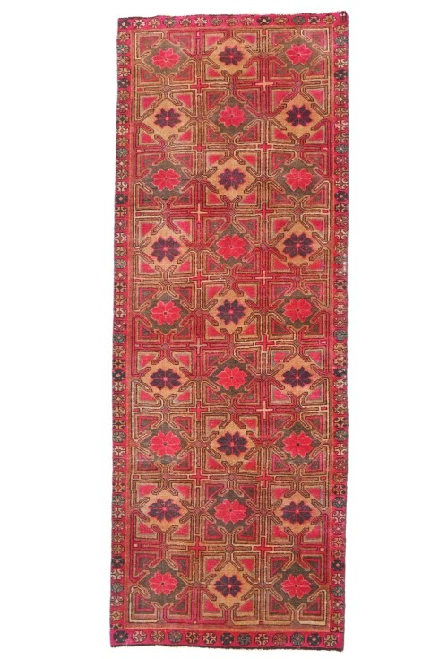 Antique Muted Red Tribal 4X10 Distressed Vintage Oriental Runner Rug