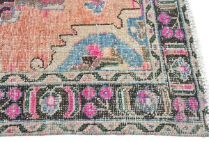 Antique Muted Red Tribal 4X10 Distressed Vintage Oriental Runner Rug