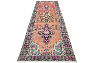 Antique Muted Red Tribal 4X10 Distressed Vintage Oriental Runner Rug