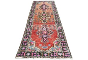 Antique Muted Red Tribal 4X10 Distressed Vintage Oriental Runner Rug