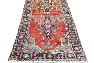 Antique Muted Red Tribal 4X10 Distressed Vintage Oriental Runner Rug
