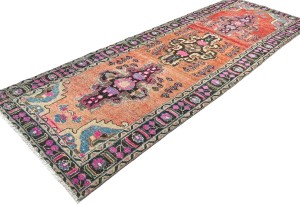 Antique Muted Red Tribal 4X10 Distressed Vintage Oriental Runner Rug