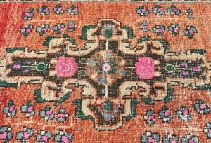Antique Muted Red Tribal 4X10 Distressed Vintage Oriental Runner Rug