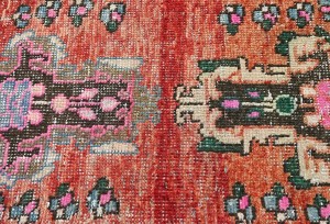 Antique Muted Red Tribal 4X10 Distressed Vintage Oriental Runner Rug