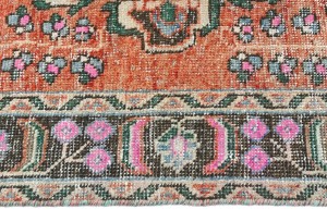 Antique Muted Red Tribal 4X10 Distressed Vintage Oriental Runner Rug