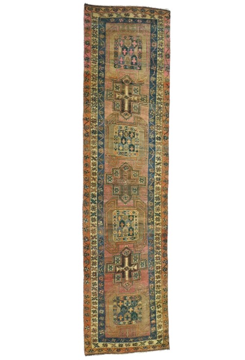 Antique Muted Brown Tribal 3'3X12'6 Distressed Vintage Oriental Runner Rug