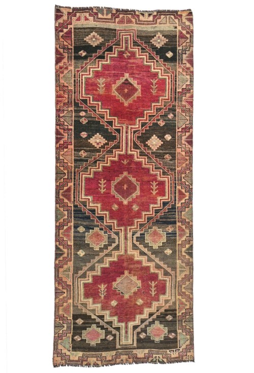 Antique Muted Tribal 3'8X8'5 Distressed Vintage Oriental Runner Rug