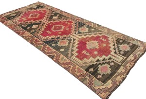 Antique Muted Tribal 3'8X8'5 Distressed Vintage Oriental Runner Rug