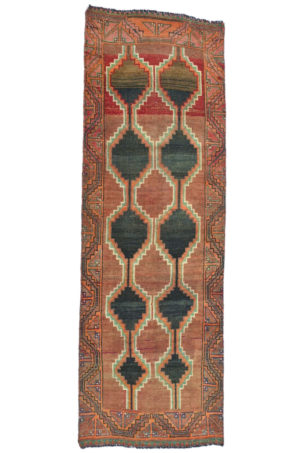 Antique Muted Rust Tribal 3'6X10'3 Distressed Vintage Oriental Runner Rug