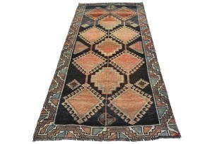 Antique Muted Brown Tribal 3'6X7'8 Distressed Vintage Oriental Runner Rug