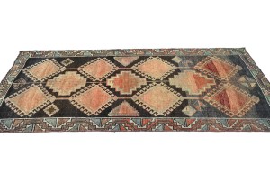 Antique Muted Brown Tribal 3'6X7'8 Distressed Vintage Oriental Runner Rug
