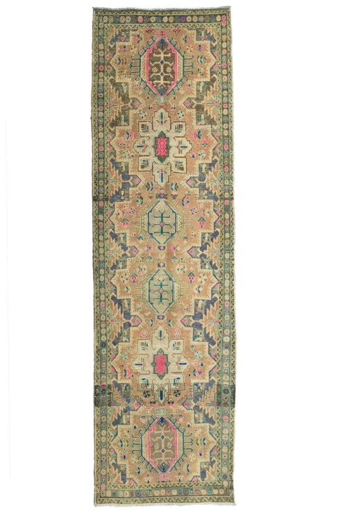 Antique Muted Tribal 3'5X11 Distressed Vintage Oriental Runner Rug