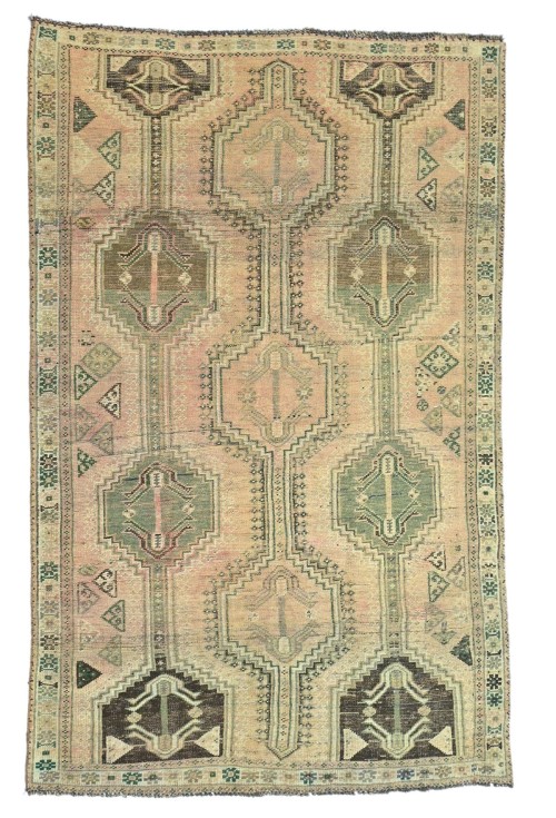 Antique Muted Light Salmon Tribal 5X8 Distressed Vintage Oriental Rug