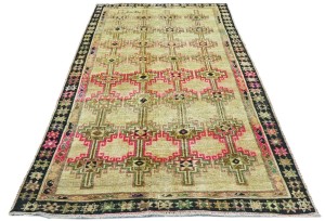 Antique Muted Beige Tribal 5X8 Distressed Vintage Oriental Rug