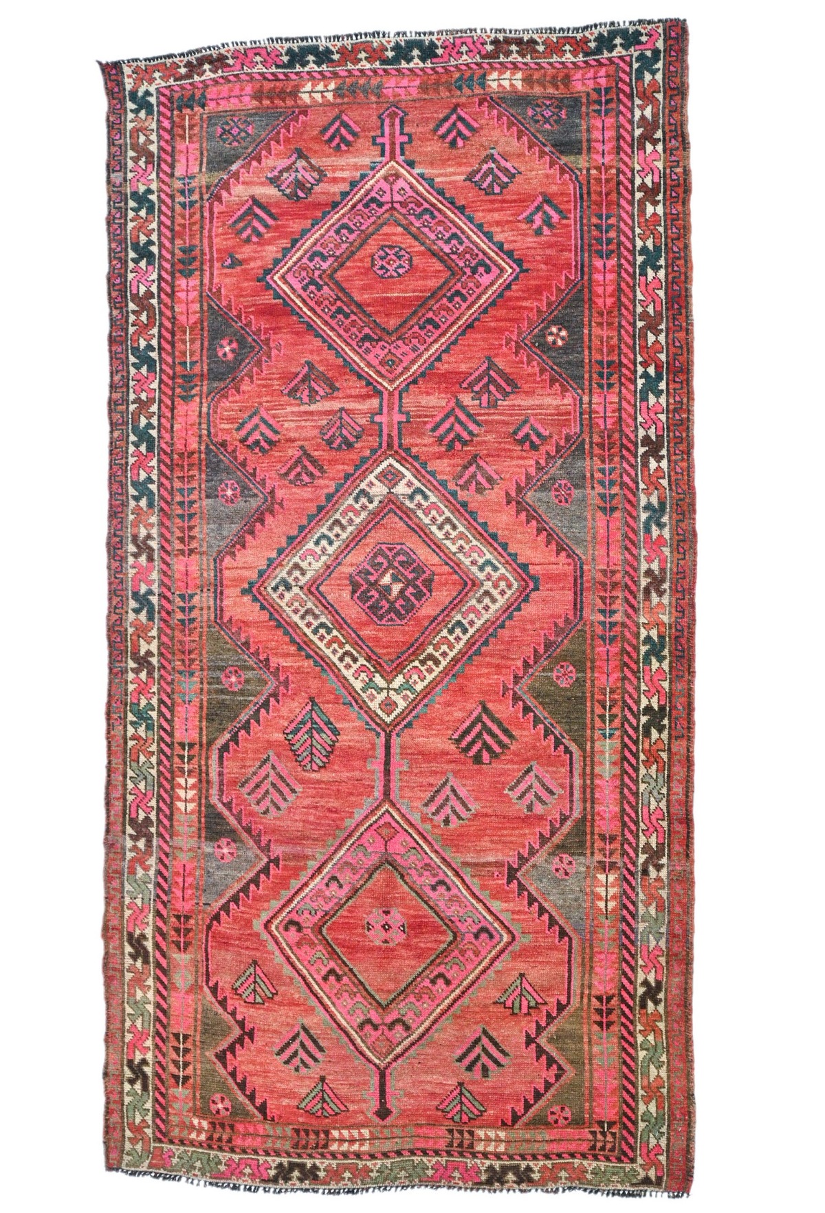Antique Muted Red Tribal 5X9 Distressed Vintage Oriental Runner Rug