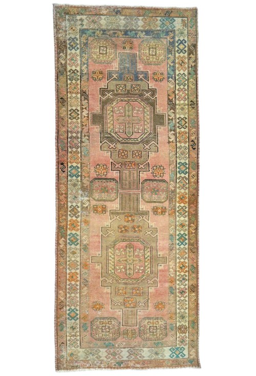 Antique Muted Tribal 5X10 Distressed Vintage Oriental Runner Rug