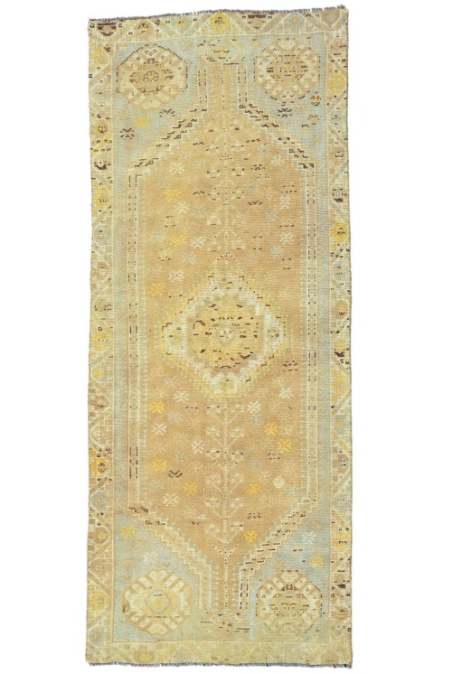 Antique Muted Peach Tribal 4X9 Distressed Vintage Oriental Runner Rug