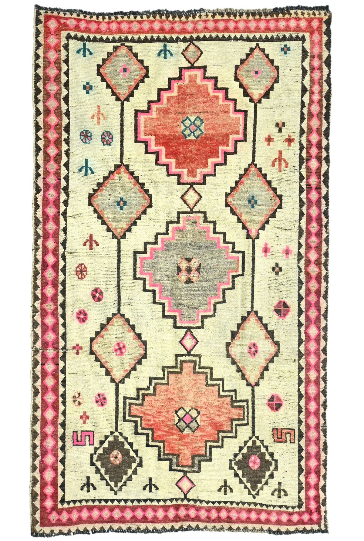 Antique Muted Tribal 4'6X7'4 Distressed Vintage Oriental Rug