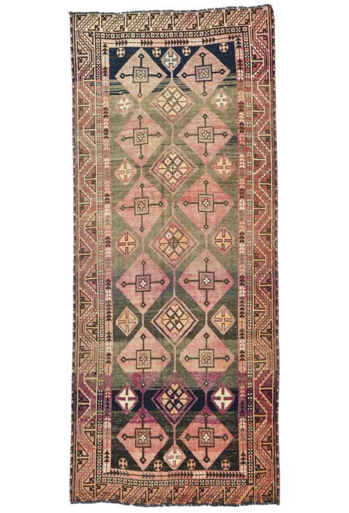 Antique Muted Tribal 4X9 Distressed Vintage Oriental Runner Rug