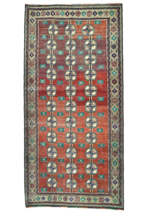 Antique Muted Red Tribal 5X10 Distressed Vintage Oriental Runner Rug