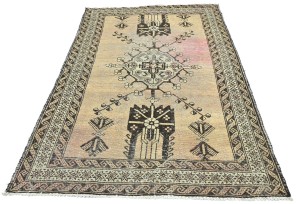 Antique Muted Beige Tribal 4'2X6'5 Distressed Vintage Oriental Rug