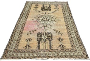 Antique Muted Beige Tribal 4'2X6'5 Distressed Vintage Oriental Rug