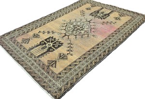 Antique Muted Beige Tribal 4'2X6'5 Distressed Vintage Oriental Rug