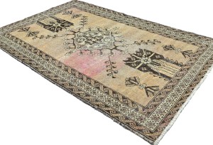 Antique Muted Beige Tribal 4'2X6'5 Distressed Vintage Oriental Rug