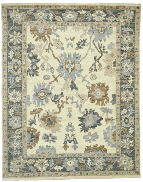 Cream Floral Oushak Peshawar 8'2X9'7 Pakistan Oriental Rug