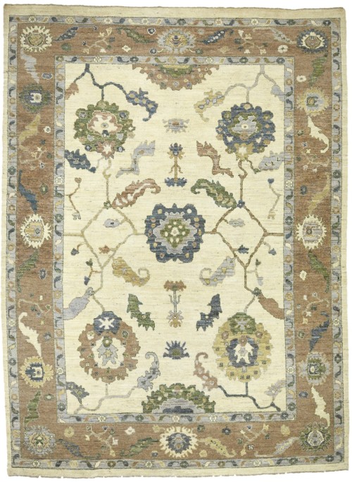 Cream Floral Oushak Peshawar 10X14 Pakistan Oriental Rug