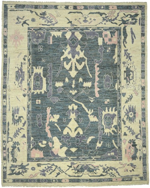 Gray Floral Oushak Peshawar 9X12 Pakistan Oriental Rug