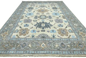 Cream Floral Oushak Peshawar 9'3X12'8 Pakistan Oriental Rug