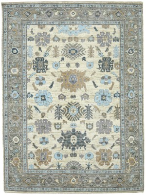 Cream Floral Oushak Peshawar 9'3X12'8 Pakistan Oriental Rug