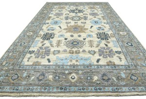 Cream Floral Oushak Peshawar 9'3X12'8 Pakistan Oriental Rug