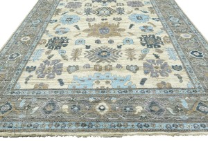 Cream Floral Oushak Peshawar 9'3X12'8 Pakistan Oriental Rug