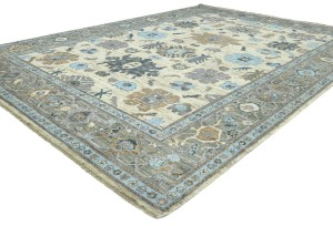 Cream Floral Oushak Peshawar 9'3X12'8 Pakistan Oriental Rug