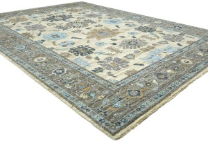 Cream Floral Oushak Peshawar 9'3X12'8 Pakistan Oriental Rug