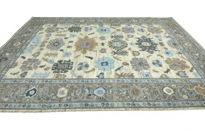 Cream Floral Oushak Peshawar 9'3X12'8 Pakistan Oriental Rug